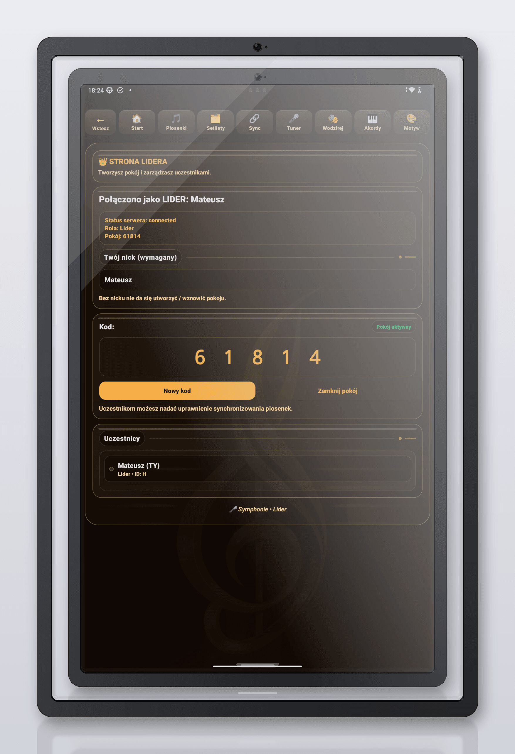 Symphonie panel lidera synchronizacji